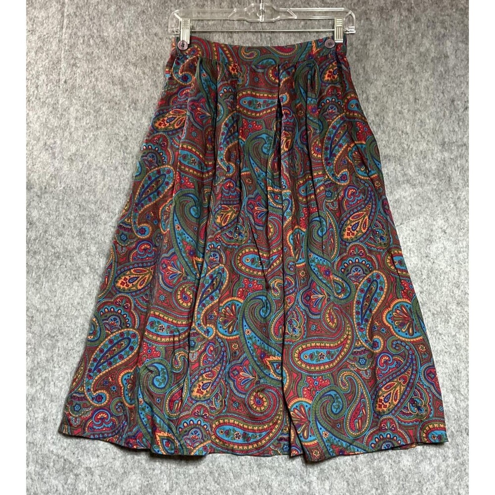 Vintage Skirt Womens XS Multicolor Paisley Pockets Midi Work Retro 90s Hong Kong